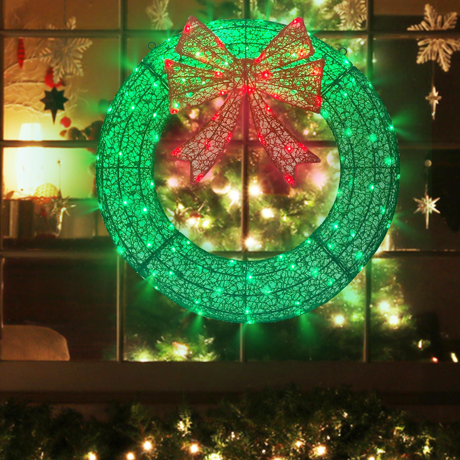 The Holiday Aisle Lighted Christmas Wreath Outdoor Decorations 24In Small Christmas Wreath 110 Lights With 8 Flashing Effects Prelit Wreath Plug In